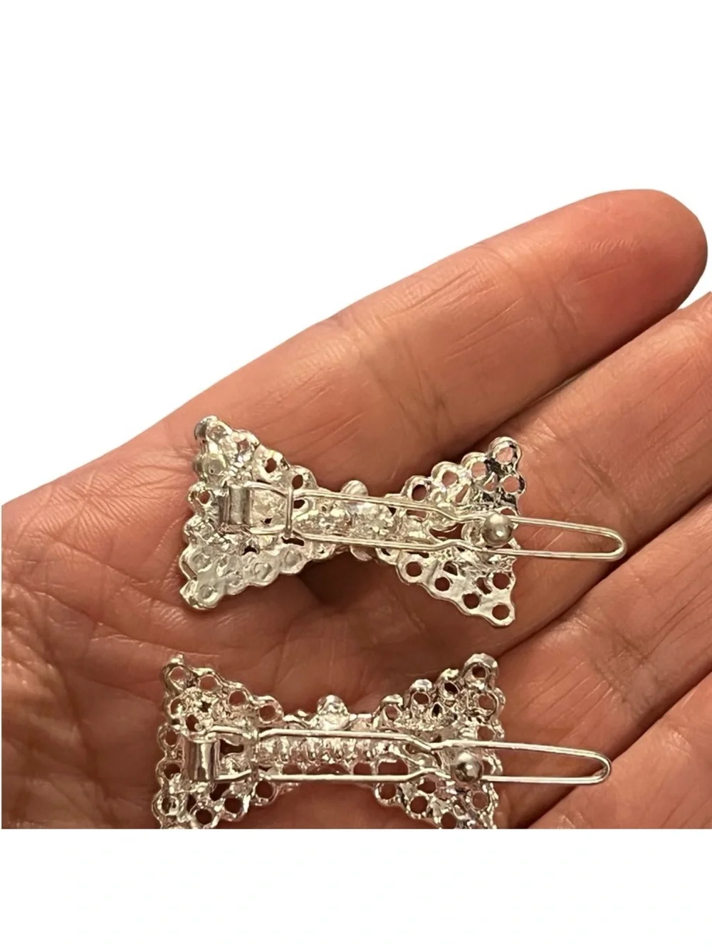 Sparkling Silver Crystal Rhinestones Bow Hair Clips Set 1.5”FINAL PRICE DROP